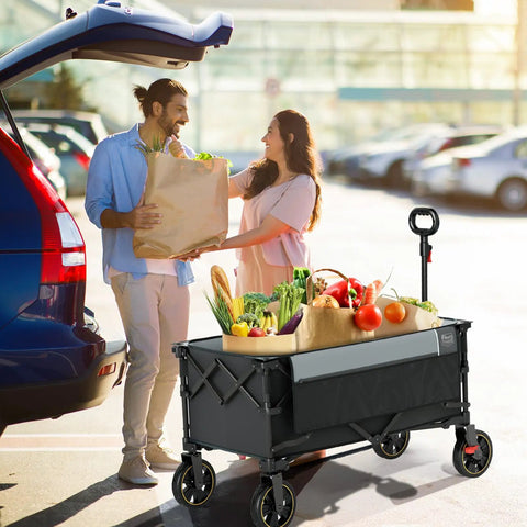 Collapsible Wagon Cart With Brakes 400 Lb Heavy Duty Large Capacity Portable Folding Wagon for groceries in parking lot
