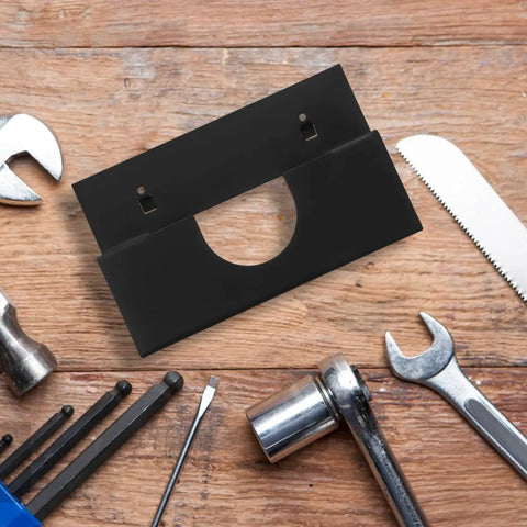 Heavy Duty Angle Grinder Holder Wall Mount Organizer for workshop tools with sturdy black iron bracket on wood background