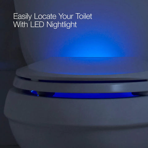 Top Shelf Elongated Toilet Seat With Silent Shut Lids And Seats, No Sweat Grip Tight Mounting Hardware For Easy Swap, ReadyLatch Positive Lock Mechanism, Nightlight Ready Option In Pristine White with illuminating LED nightlight