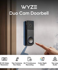 Wireless Duo Cam Video Doorbell With Chime Included, Battery Powered, 2K Full HD Video, Dual Cameras installed on wall