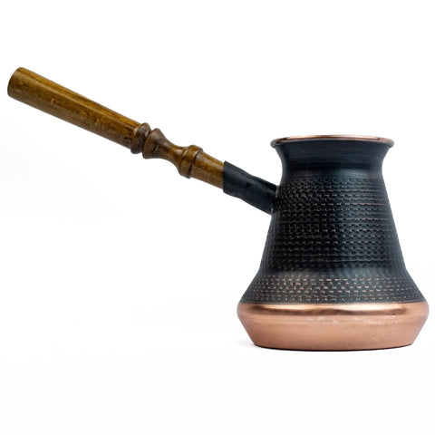 Copper Turkish Armenian Coffee Pot Maker With Wooden Handle 7.6 Fl Oz Cezve Jezve Ibrik Jazve For Rich Coffee