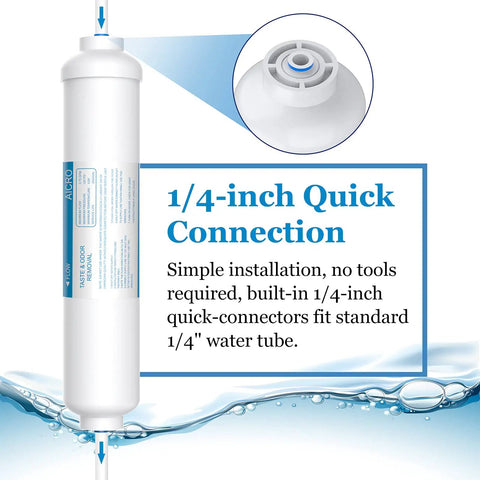 Inline Water Filter For Ice Makers And Refrigerators Post Activated Carbon Replacement Cartridge with 1/4-inch quick connect