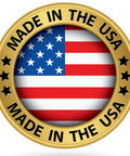 Gold badge with 'Made in the USA' text and American flag emblem inside