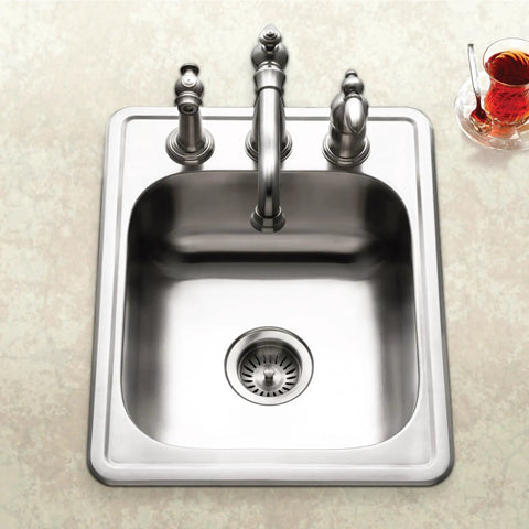 Glowtone ADA Compliant 17 Inch Stainless Steel Topmount Bar Sink With Three Hole And Strainer 22 Gauge T 304 Stainless Built Tough