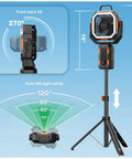 Portable Camping Fan With Adjustable Height Stand 20000mAh Rechargeable Battery Remote LED Light Auto Oscillation Fast Charging Floor Or Desk Fan For Tent RV Travel Gear showing tilt and swing angles.