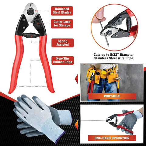 Beefy Workhorse 650ft 1 Eighth Inch T316 Stainless Steel Deck Cable Railing Kit cutter and gloves with wire rope features