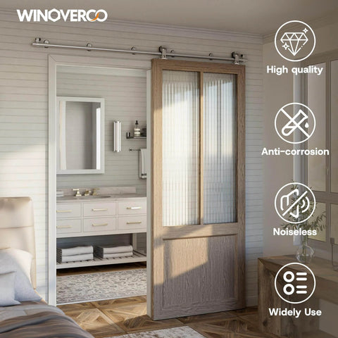 Heavy Duty Stainless Steel Top Mount Sliding Barn Door Hardware Kit For Interior Or Exterior Use Ultra Quiet Smooth Rolling Track