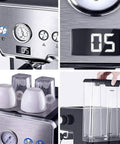 Make Every Shot Hit Different With This Professional 15 Bar Semi Automatic Espresso Machine Including A Sleek Milk Frother And Helpful Cup Warmer For Top Tier Home Brewing close-up of control panel with digital display and cup warmer.