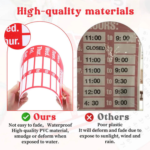 Comparison of Two Piece Open Closed Sign Kit materials shows durability and visibility benefits on glass doors and windows.