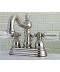 Four Inch Centerset Lavatory Faucet With Brass Pop Up Drain Brushed Nickel Finish Four Inch Spout Reach Drip Free Ceramic Disc Cartridge