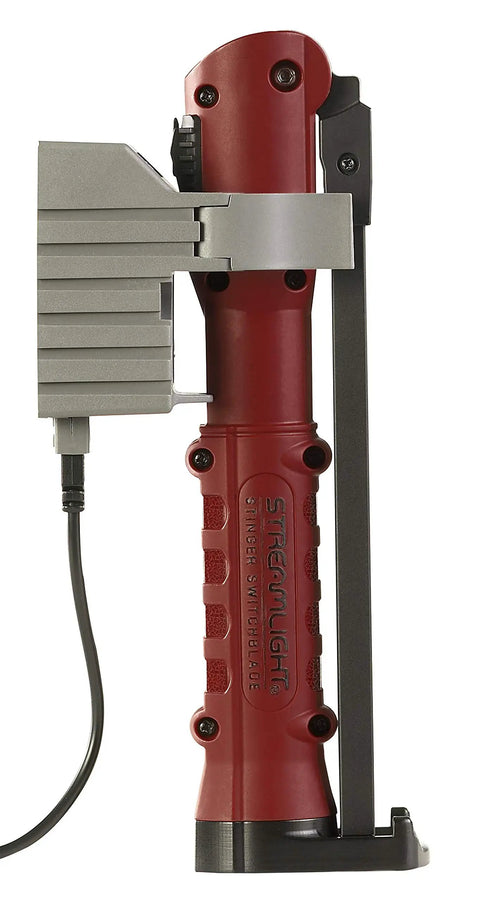 Side view of Stinger Switchblade 800 Lumen Rechargeable Multi Function LED Work Light With Color Rite Technology in red.
