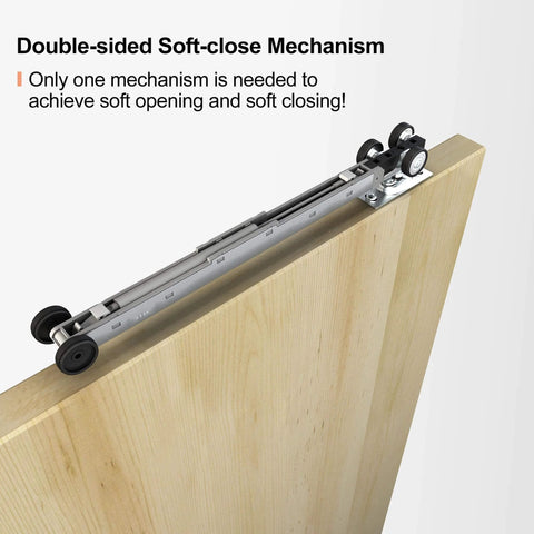 Workhorse Pocket Door Roller Kit With Soft Close, 120 Lbs Capacity, Two Way Soft Close Action, installed on wooden door