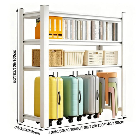 Industrial Grade 3 Tier Metal Storage Shelving Unit Made From Thick Cold Rolled Carbon Steel For Heavy Duty Garage Shelf Use Featuring Rust Resistant And Wobble Free Design With One Piece Uprights To Crush Your Clutter Game with boxes and suitcases.