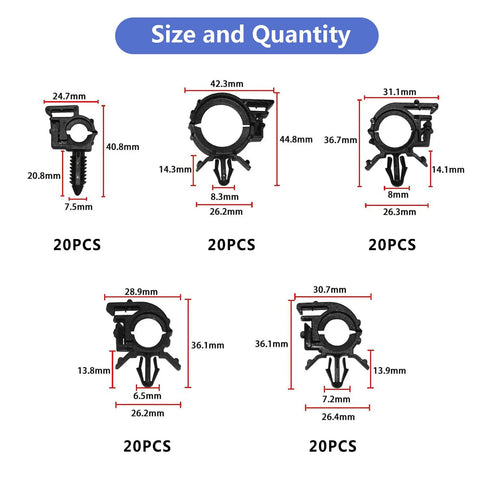 Gearhead Approved 150 Piece Wire Loom Clips Kit for Car Harness showing different clip sizes and quantities