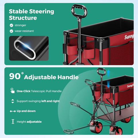 Double Deck Folding Wagon Cart With Beefy All Terrain Wheels And Drop Down Tailgate Heavy Duty 500 Lbs Capacity Utility Wagon