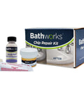 Tub And Tile Chip Repair Kit 4 Oz White For Bathtubs Sinks Tiles Basins No Fuss Quick Easy Application With Durable Long Lasting Finish That Stands Up To Daily Use And Prevents Further Damage, shown with box and contents including repair paint and tools.