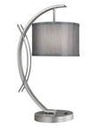 Eclipse Satin Nickel Table Lamp With Grey Drum Shade, 1 Light Contemporary Nightstand Lamp For Living Room Or Bedroom, 21.75 Inch Tall
