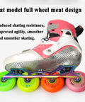 Four neon inline skate wheels and pink skate boot with Eight Pack Inline Skate Wheels Pink 72mm 76mm 80mm Wear Resistant PU visible