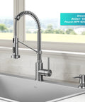 Multi Purpose Kitchen Soap And Lotion Dispenser In Spot Free Stainless Steel With A 17 Oz Capacity And Durable Brass Pump beside faucet