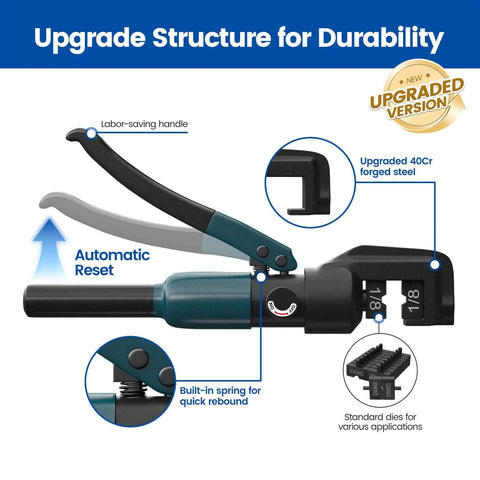 Beefed Up Hydraulic Crimping Tool With 9 Dies For One Eighth Inch Stainless Steel Cable Railing Kit And Twelve To Two Zero AWG Cable