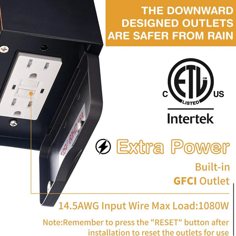 Close-up of Outdoor Porch Lights With Built In GFCI Outlets showing downward design ETL listed for weather safety.