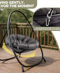 Hammock Hanging Chair With Stand Round Shaped Swing Chair For Indoor Or Outdoor Use With Padded Cushion Comfy And Sturdy Steel Frame