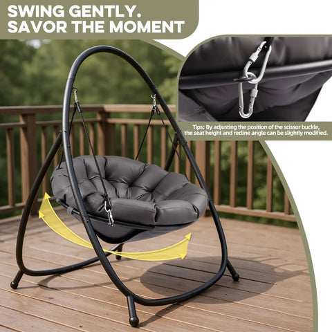 Hammock Hanging Chair With Stand Round Shaped Swing Chair For Indoor Or Outdoor Use With Padded Cushion Comfy And Sturdy Steel Frame