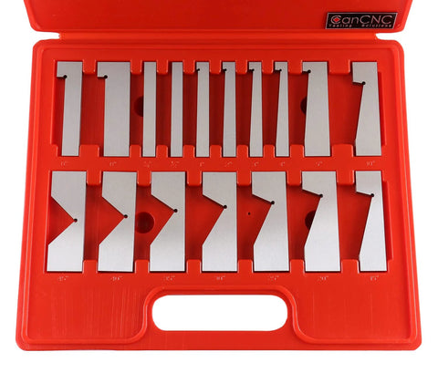 Angle block set, 17-piece precision steel blocks in a red plastic case