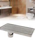 Oreilet Linear Shower Drain Bathroom Floor Drain with Hair Catcher (Side) displayed in a modern bathroom setting.