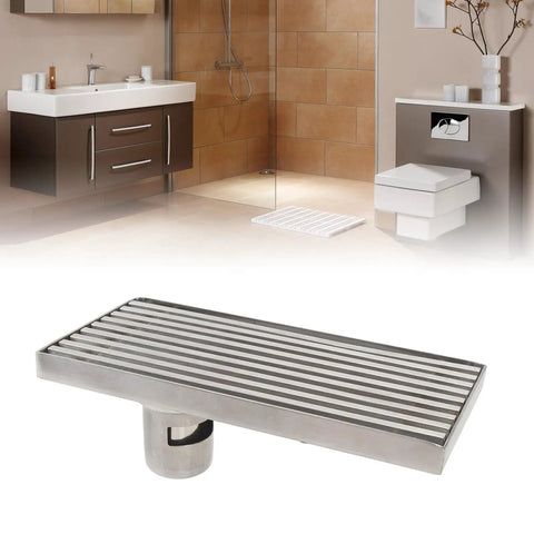 Oreilet Linear Shower Drain Bathroom Floor Drain with Hair Catcher (Side) displayed in a modern bathroom setting.