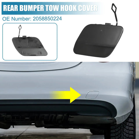 Rear Bumper Tow Hook Cover For Mercedes Benz C Class 2015 2020 C300 C400 Black Plastic Cap Easy Install Direct Fit OEM Look