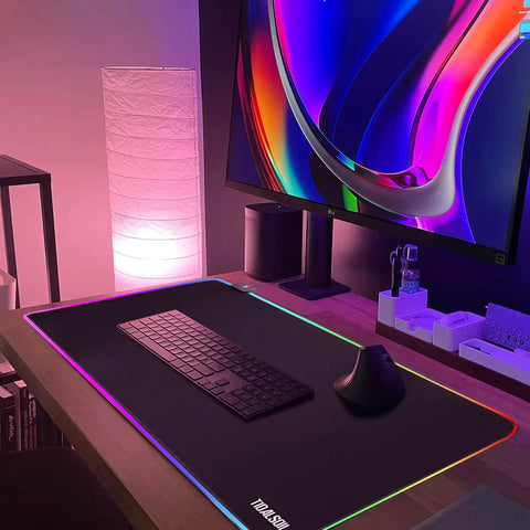 RGB Gaming Mouse Pad Oversized 31.5 By 11.8 Inches With 12 Light Modes Non Slip Rubber Base Large Keyboard Pad on desk