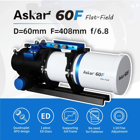 Flat Field 60mm Refractor Telescope With F6.8 ED Quadruplet APO Air Spaced Optics 230mm Dovetail Plate Portable OTA displayed