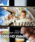 CapsuleCam Pro Baby Monitor 4 Pack 1080p HD WiFi Indoor Security Cameras with Phone App showing baby and sleeping mother