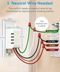 Wiring diagram for 3 Way Smart Dimmer Switch Kit For Dimmable LED Lights, Halogen, And Incandescent, 2.4GHz WiFi, neutral wire needed