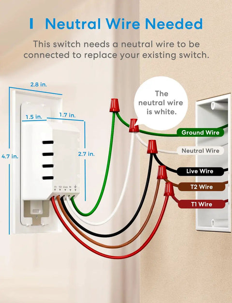 Wiring diagram for 3 Way Smart Dimmer Switch Kit For Dimmable LED Lights, Halogen, And Incandescent, 2.4GHz WiFi, neutral wire needed