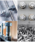 Ultra Thin Stainless Steel Flat Washers M12 By 16 By 0.5mm 100 Piece Set with bolts and nuts on metal surfaces.