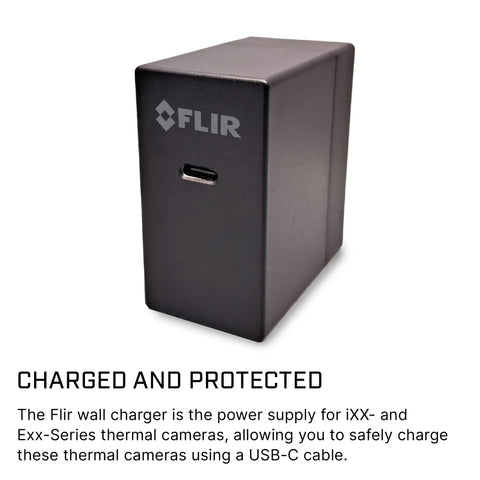 Wall Charger Power Supply for Thermal Imaging Cameras T912548ACC, Black Plug In Charger, USB-C port, front view