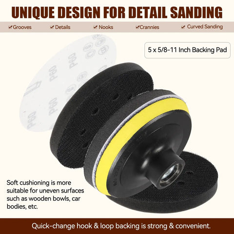 5 Inch Wet And Dry Sanding Discs Kit for angle grinder with hook and loop backing pad and 5/8-11 threads, detail sanding