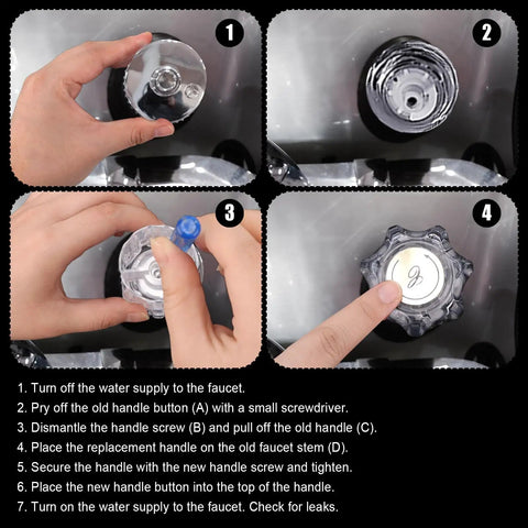 Installation steps for Two Piece Clear Acrylic Shower Knob Replacements Kit With Hot And Cold Diverter Knobs For Quick Install