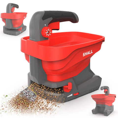 Battery Powered Fertilizer Spreader For Salt Deicer And Lawn Care, Rechargeable Seed Spreader 7.2V, shown with seed distribution