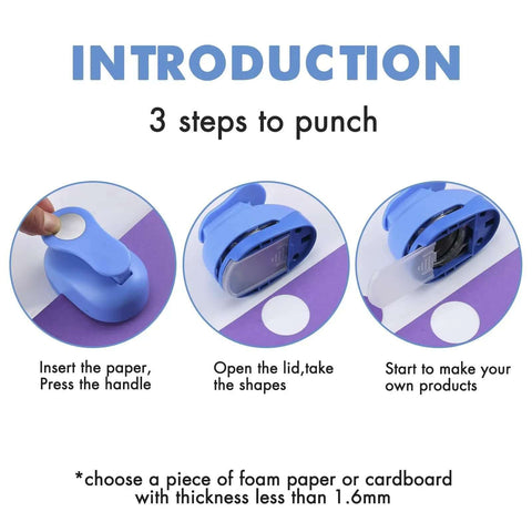 Three Eighths Inch Circle Paper Punch For Quick No Fuss Circle Cuts with illustration of 3-step usage process