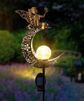 Solar Powered Angel Moon Dope Crackle Glass Globe Path Lights for Garden Lawn Patio or Courtyard Waterproof Warm White LEDs