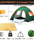 No Fuss 3 Person Pop Up Camping Tent With 80 By 80 Inch Picnic Mat waterproof automatic setup shown packed and assembled