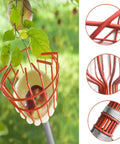 8 Foot Fruit Picker With Basket And Adjustable Stainless Steel Handle Lightweight Tree Fruit Grabber For Apple Mango Avocado Orange Lemon Easy Assembly No Ladder Needed For Tall Trees with foam-padded basket picking fruit.