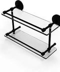 Double Gallery Rail Glass Shelf 16 Inch Dope Matte Black Finish With Concealed Mounting Tempered Glass Solid Brass Hardware USA Assembled