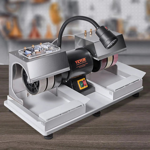 6 Inch Lapidary Cabbing Machine With 2 HP Motor, 1800 RPM Corded Rock Grinder Polisher With Built In Lamp And Water Pump