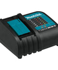 18V LXT Lithium-Ion 4.0Ah Battery And Fast Charger Starter Pack For Power Tools Pro Grade 90 Minute Charge Up To 35% More Run Time Works With 18V And 36V X2 Systems, black fast charger with teal battery slot.