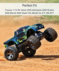 1/10 Traxxas RC truck performing on dirt track, showcasing compatibility with Hardened Steel 48P 86T Spur Gear Transmission Set.