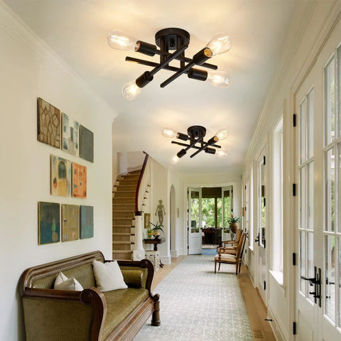 Four Light Semi Flush Mount Ceiling Light Fixture Two Pack Matte Black With E26 Base Modern Farmhouse Style in hallway